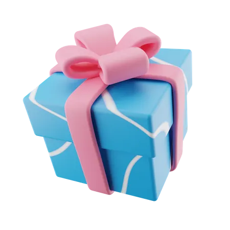 Caixa de presente azul com fita rosa  3D Icon