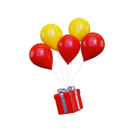Caixa de presente com balões voadores  3D Illustration