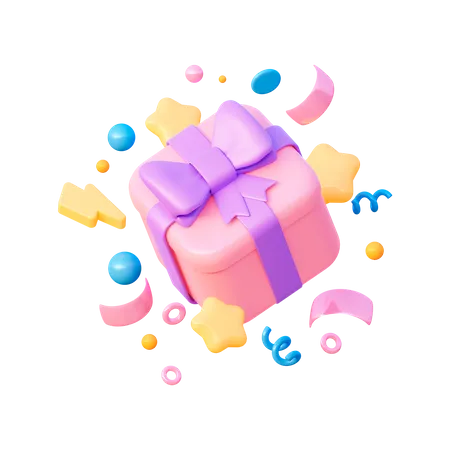 Caixa de presente com confete  3D Icon