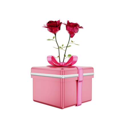 Caixa de presente de dia dos namorados com flor rosa  3D Illustration