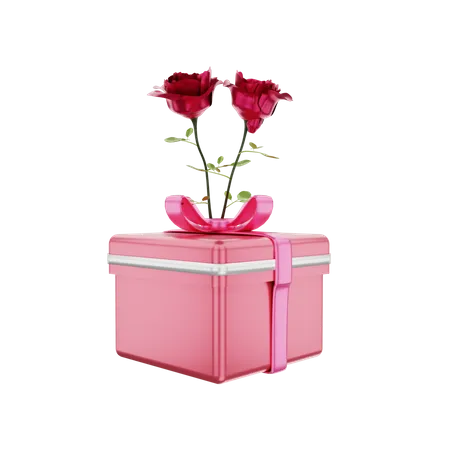 Caixa de presente de dia dos namorados com flor rosa  3D Illustration