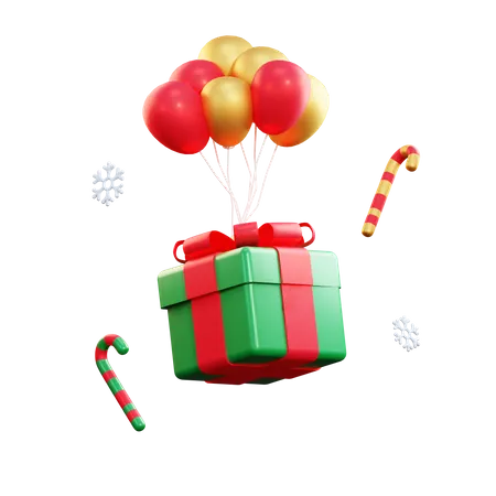Caixa de presente de natal e balão  3D Illustration