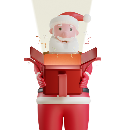 Papai Noel abrindo caixa surpresa  3D Illustration