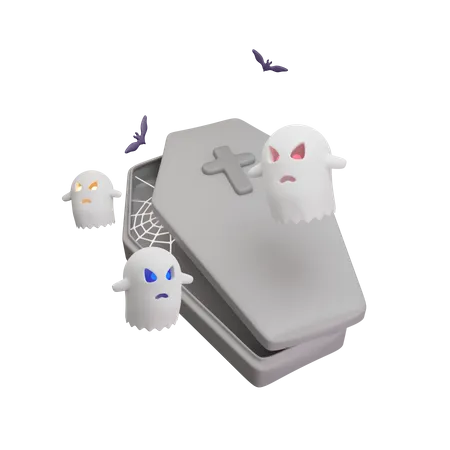 Caixão com fantasma  3D Icon