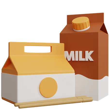 Caja de comida y caja de leche  3D Icon