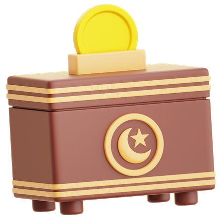 Caja de donaciones con símbolo de moneda de caridad del Ramadán  3D Icon