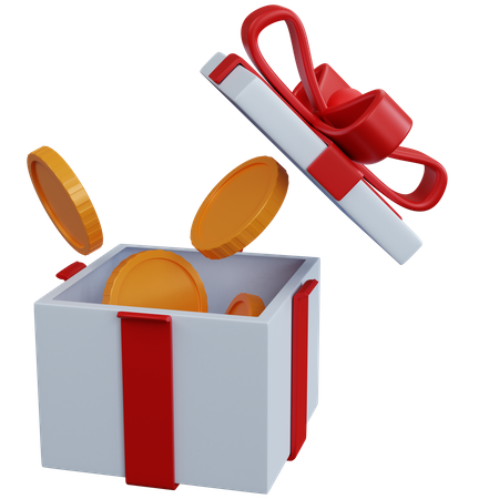 Abra la caja de regalo con algunas monedas.  3D Icon