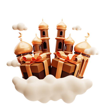 Caja de regalo con mezquita.  3D Icon