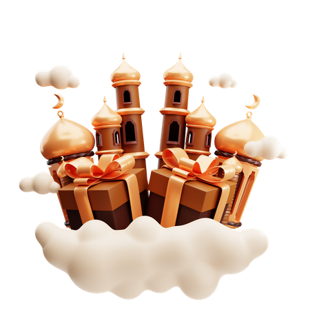 Caja de regalo con mezquita.  3D Illustration