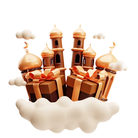 Caja de regalo con mezquita.  3D Illustration