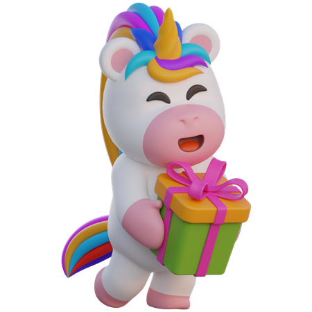 Caja de regalo con unicornio  3D Icon