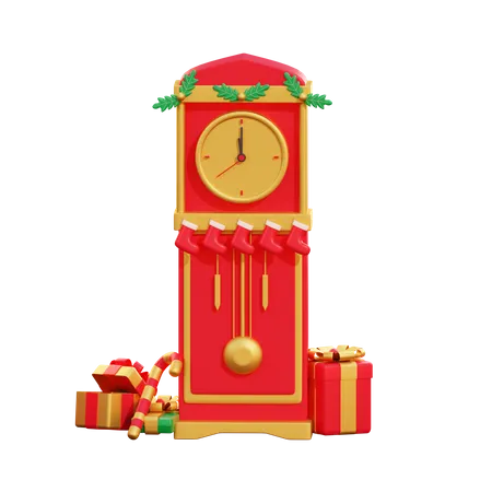 Caja de regalo de navidad y reloj  3D Illustration