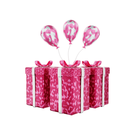 Caja de regalo de San Valentín con globos.  3D Illustration