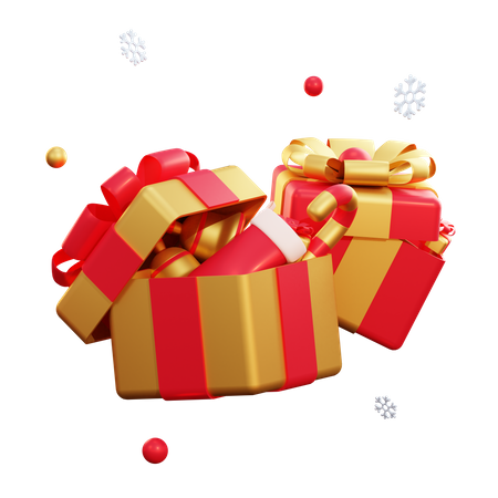Caja de regalo dorada de navidad y copo de nieve  3D Illustration