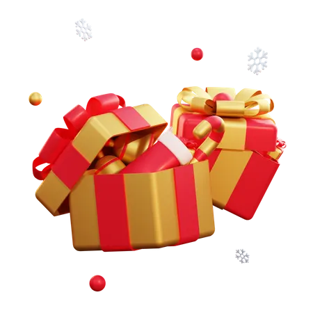 Caja de regalo dorada de navidad y copo de nieve  3D Illustration
