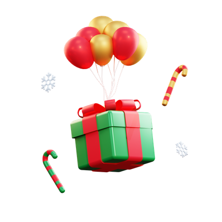 Caja de regalo de navidad y globo  3D Illustration