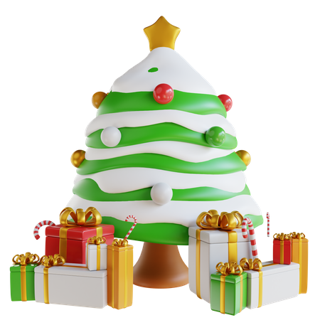 Caja de regalo y árbol de navidad  3D Illustration