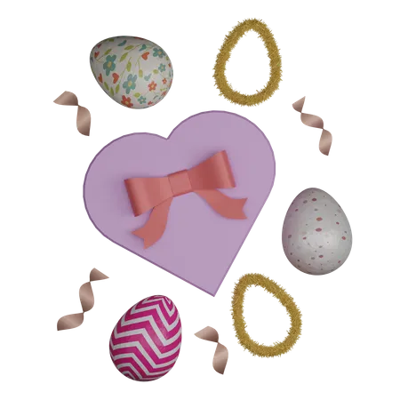 Adorno Del Dia De Pascua Con Caja De Regalo De Amor Huevos Y Elementos De Pascua 3D Illustration
