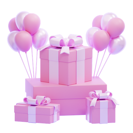 Cajas de regalo con globos  3D Icon