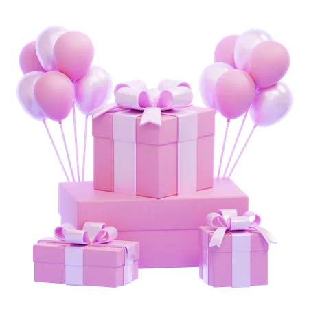 Cajas de regalo con globos  3D Icon