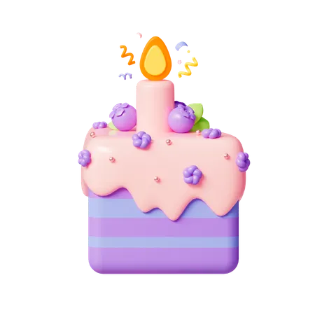 Half A Birthday Cake With Candle 3D Icon