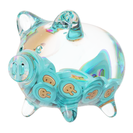 Cake Clear Glass Piggy Bank With Decreasing Piles Of Crypto Coins  3D Icon