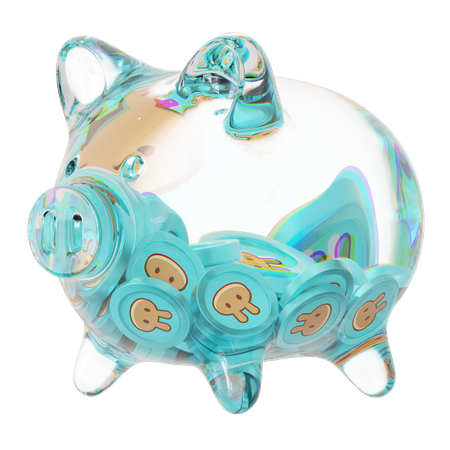 Cake Clear Glass Piggy Bank With Decreasing Piles Of Crypto Coins  3D Icon
