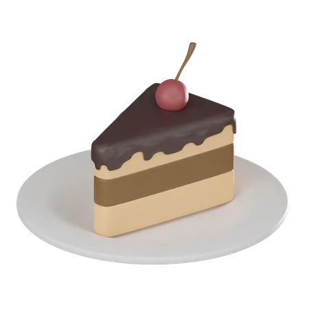 Chocolate Cake Piece With Cherry Sweet Icon Of Celebration And Temptation Perfect For Conveying The Essence Of Deliciousness And Festive Indulgence 3 D Render Illustration 3D Icon