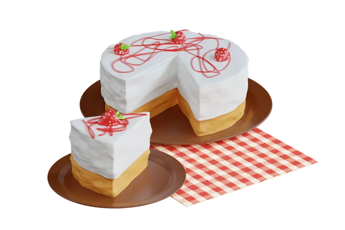 Piece Of Cake 3 D Illustration Vanilla Cake 3 D Illustration 3D Icon