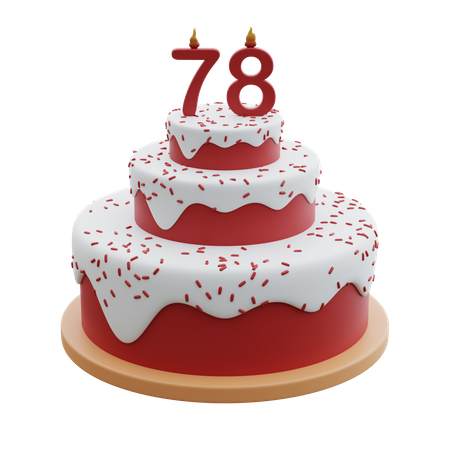 Cake With 78 Shaped Candles  3D Icon