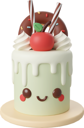 Cake with cherry decorated by chocolate donut  3D Icon