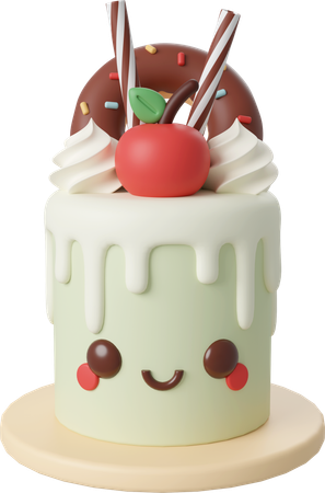 Cake with cherry decorated by chocolate donut  3D Icon