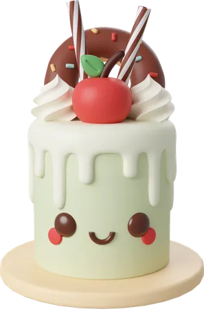 Cake with cherry decorated by chocolate donut  3D Icon