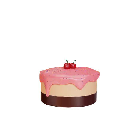 Cake With Pink Chocolate 3D Illustration