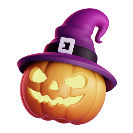 Calabaza aterradora con sombrero de bruja  3D Icon