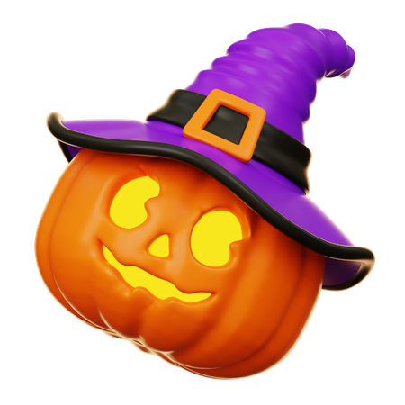 Calabaza aterradora con sombrero de bruja  3D Icon