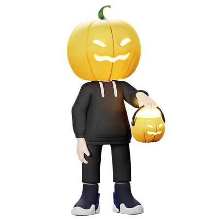 Calabaza aterradora sosteniendo linterna  3D Illustration