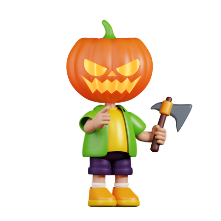 Calabaza con un hacha afilada  3D Illustration