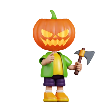 Calabaza con un hacha afilada  3D Illustration