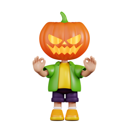 Calabaza dando gesto con la mano Ok  3D Illustration