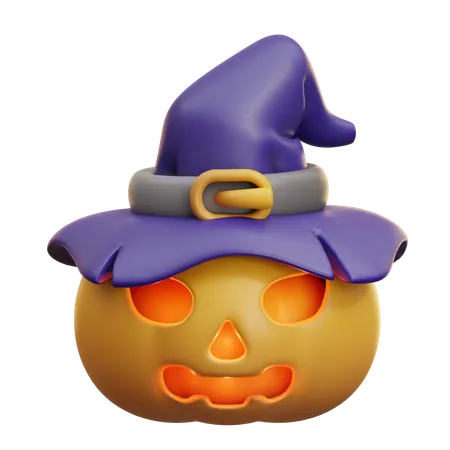 Calabaza de halloween con sombrero de bruja  3D Icon