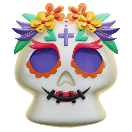 Calavera con flores  3D Icon