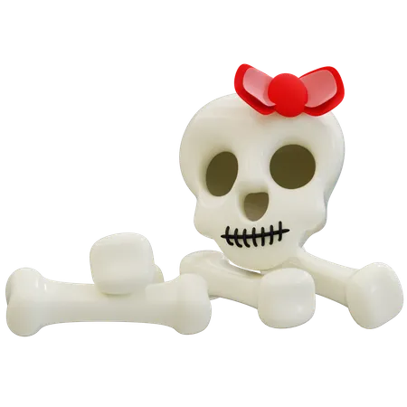 Calavera de Halloween con lazo rojo  3D Icon