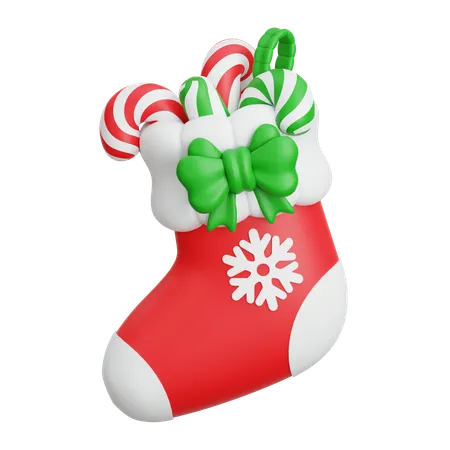 Calcetín navideño con dulces  3D Icon