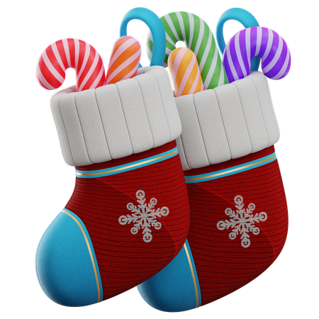 Calcetines navideños con baston de caramelo  3D Icon