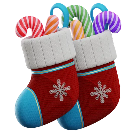 Calcetines navideños con baston de caramelo  3D Icon