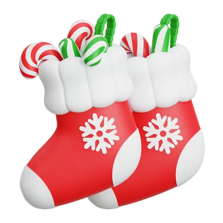 Calcetines navideños con caramelos  3D Icon