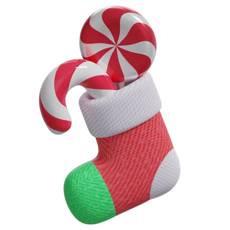 Calcetines navideños y dulces  3D Icon