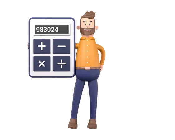 Homem segurando calculadora  3D Illustration