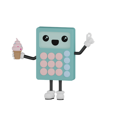 Calculadora segurando sorvete  3D Illustration